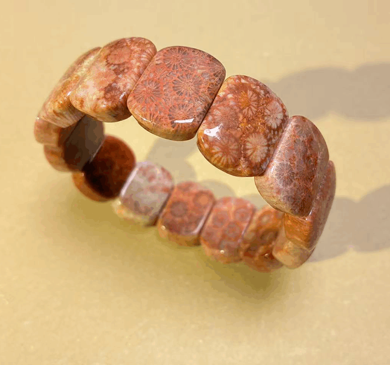 Colorhand Stones Coral Stone with Little Lotus Leaf Natural Energy Bracelet