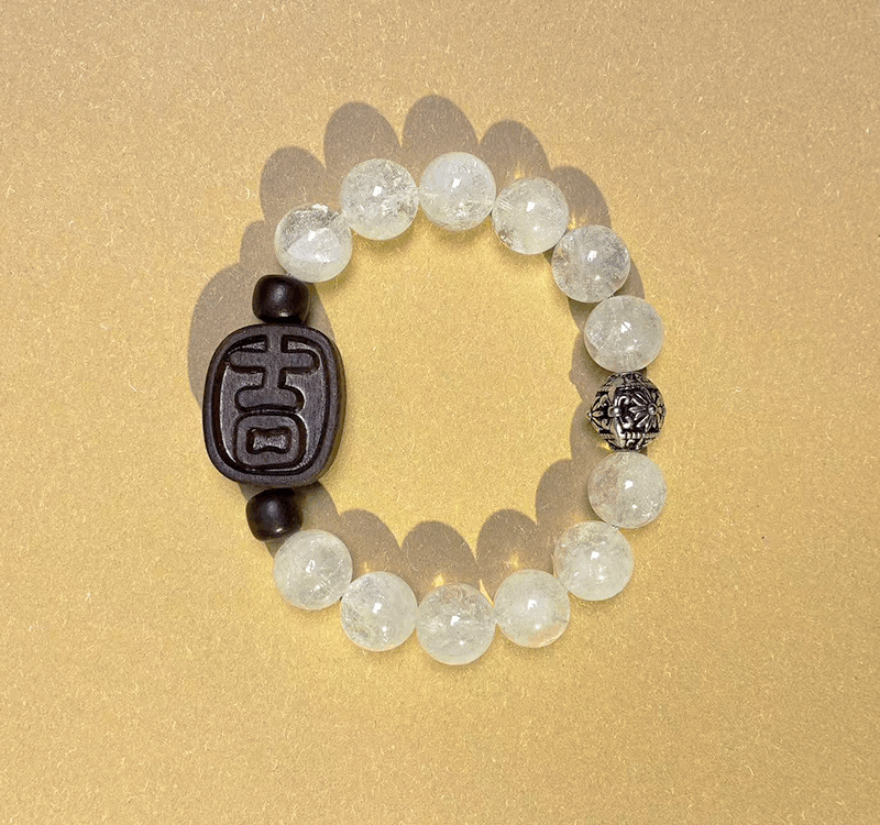 Colorhand Stones White Crystal Protection Bracelet With Luck Wood