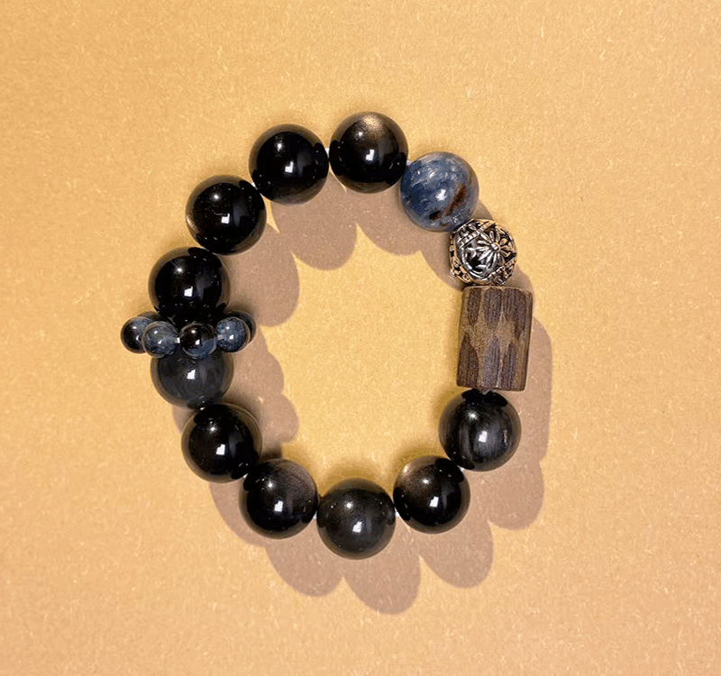 Colorhand Stones Wood Starlight Silver Obsidian Fortune and Charm Bracelet